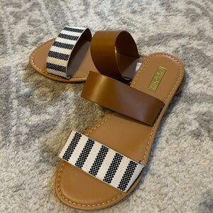 Qupid Brown and Black Striped Sandals Size 7